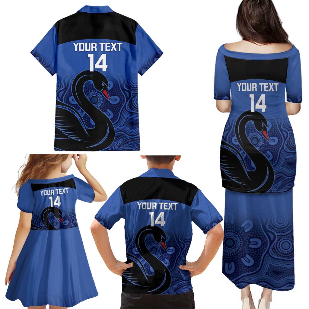 Custom Australia Western Force Family Matching Puletasi and Hawaiian Shirt Black Swan Aboriginal Blue Version