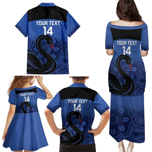 Custom Australia Western Force Family Matching Puletasi and Hawaiian Shirt Black Swan Aboriginal Blue Version