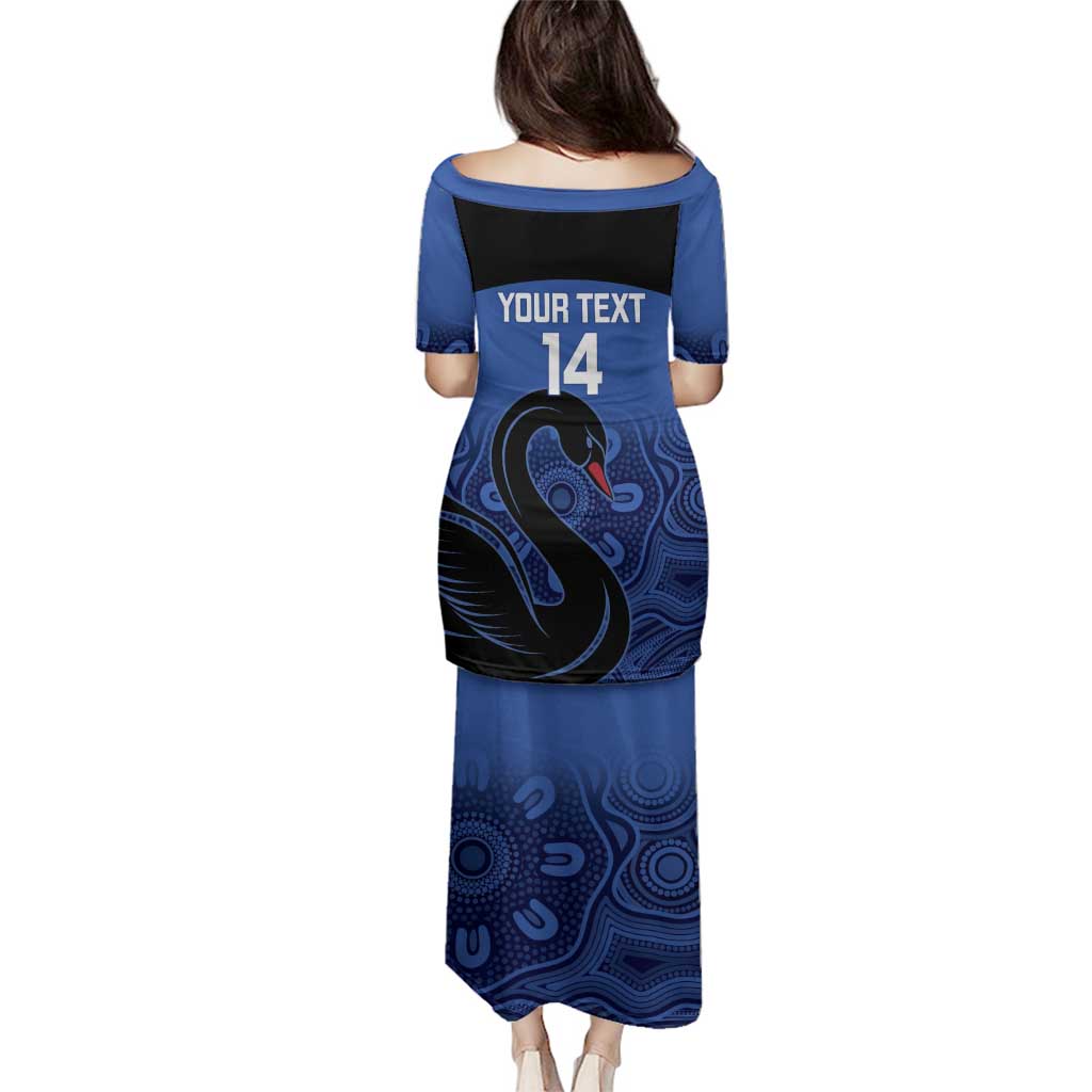 Custom Australia Western Force Family Matching Puletasi and Hawaiian Shirt Black Swan Aboriginal Blue Version