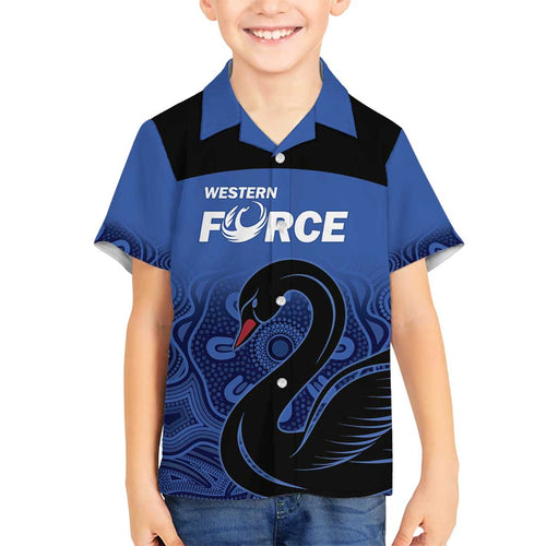 Custom Australia Western Force Family Matching Puletasi and Hawaiian Shirt Black Swan Aboriginal Blue Version