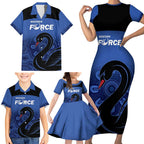 Custom Australia Western Force Family Matching Short Sleeve Bodycon Dress and Hawaiian Shirt Black Swan Aboriginal Blue Version
