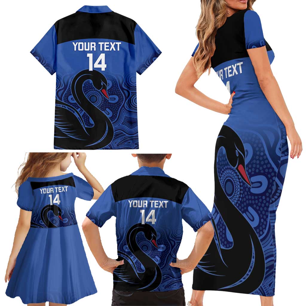 Custom Australia Western Force Family Matching Short Sleeve Bodycon Dress and Hawaiian Shirt Black Swan Aboriginal Blue Version