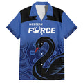 Custom Australia Western Force Family Matching Short Sleeve Bodycon Dress and Hawaiian Shirt Black Swan Aboriginal Blue Version