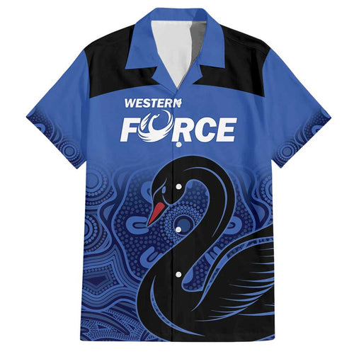 Custom Australia Western Force Family Matching Short Sleeve Bodycon Dress and Hawaiian Shirt Black Swan Aboriginal Blue Version