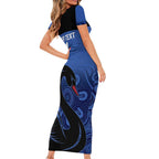 Custom Australia Western Force Family Matching Short Sleeve Bodycon Dress and Hawaiian Shirt Black Swan Aboriginal Blue Version