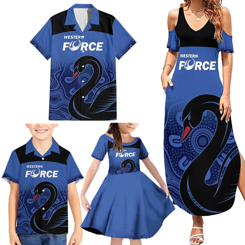 Custom Australia Western Force Family Matching Summer Maxi Dress and Hawaiian Shirt Black Swan Aboriginal Blue Version