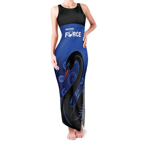 Custom Australia Western Force Family Matching Tank Maxi Dress and Hawaiian Shirt Black Swan Aboriginal Blue Version