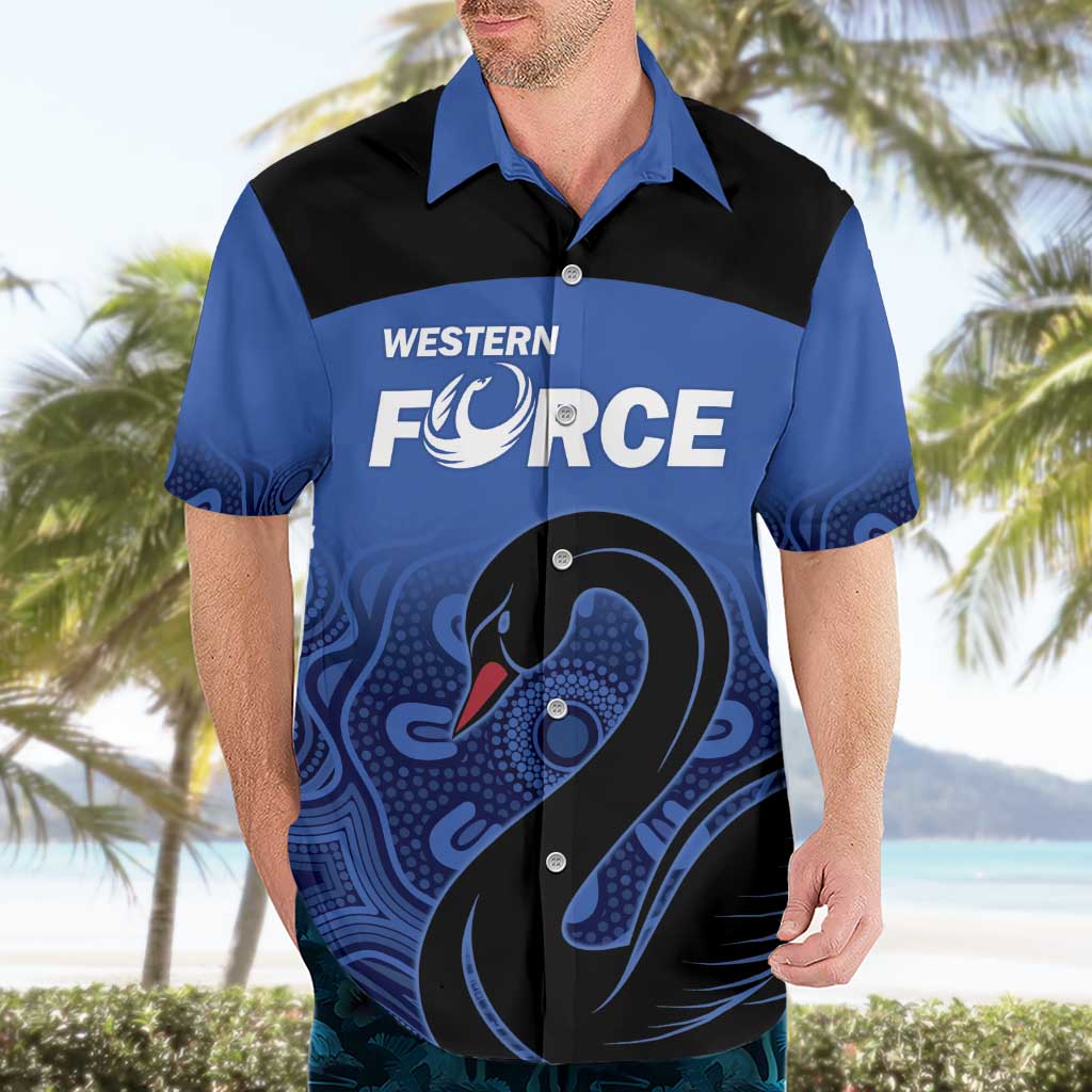Custom Australia Western Force Hawaiian Shirt Black Swan Aboriginal Blue Version