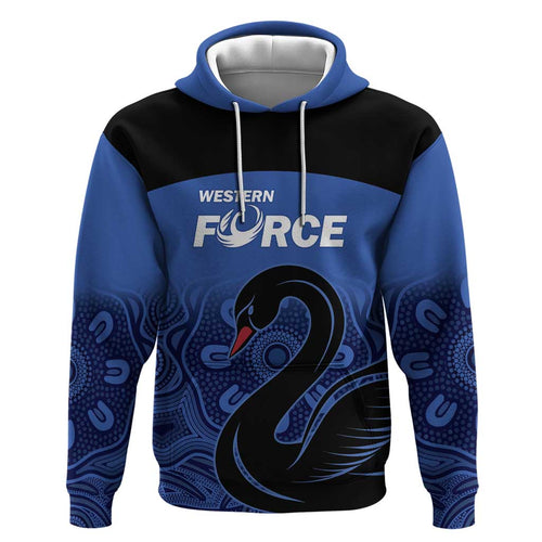 Custom Australia Western Force Hoodie Black Swan Aboriginal Blue Version
