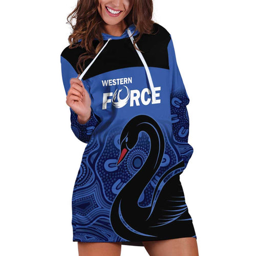 Custom Australia Western Force Hoodie Dress Black Swan Aboriginal Blue Version