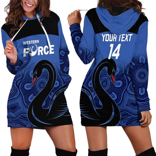 Custom Australia Western Force Hoodie Dress Black Swan Aboriginal Blue Version
