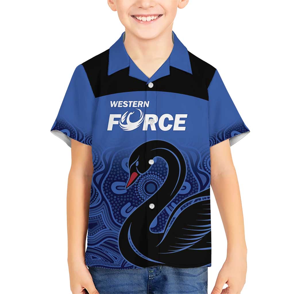 Custom Australia Western Force Kid Hawaiian Shirt Black Swan Aboriginal Blue Version