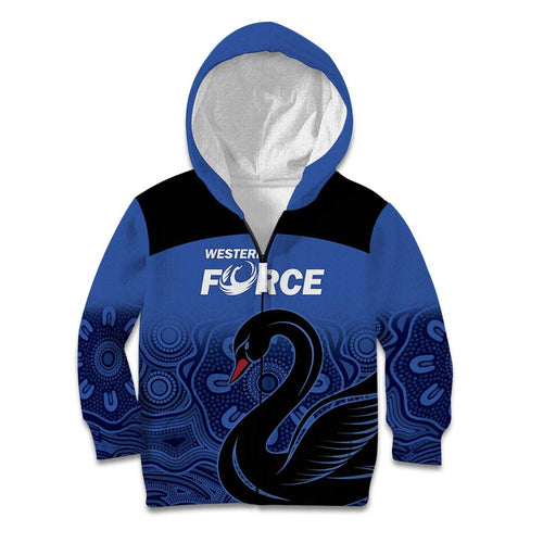 Custom Australia Western Force Kid Hoodie Black Swan Aboriginal Blue Version
