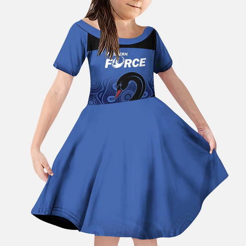 Custom Australia Western Force Kid Short Sleeve Dress Black Swan Aboriginal Blue Version