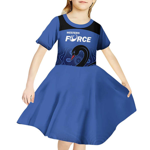 Custom Australia Western Force Kid Short Sleeve Dress Black Swan Aboriginal Blue Version