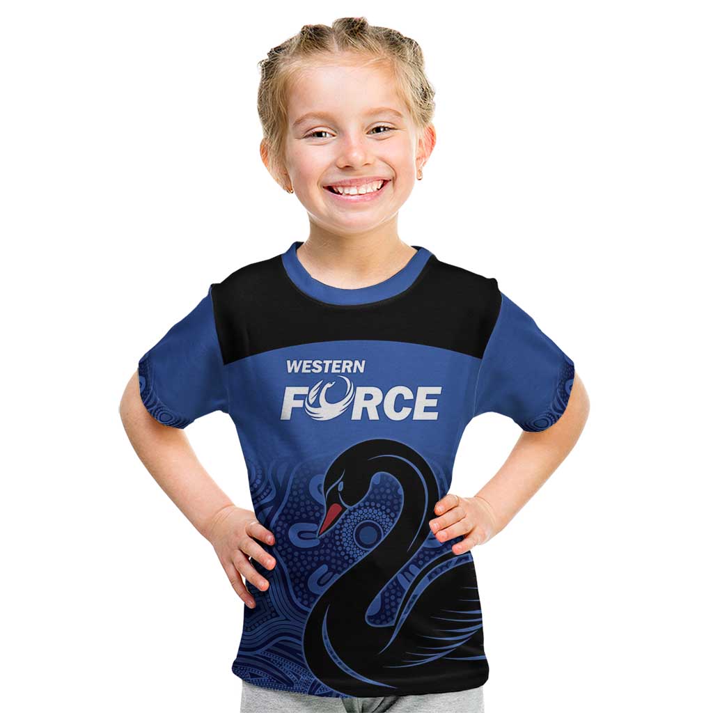 Custom Australia Western Force Kid T Shirt Black Swan Aboriginal Blue Version