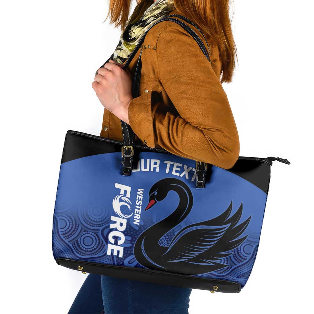 Custom Australia Western Force Leather Tote Bag Black Swan Aboriginal Blue Version