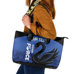 Custom Australia Western Force Leather Tote Bag Black Swan Aboriginal Blue Version