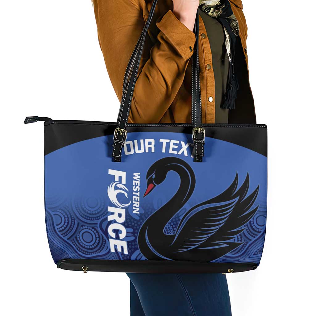 Custom Australia Western Force Leather Tote Bag Black Swan Aboriginal Blue Version