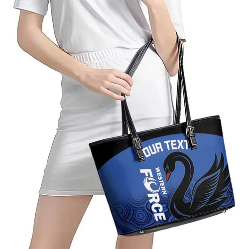 Custom Australia Western Force Leather Tote Bag Black Swan Aboriginal Blue Version