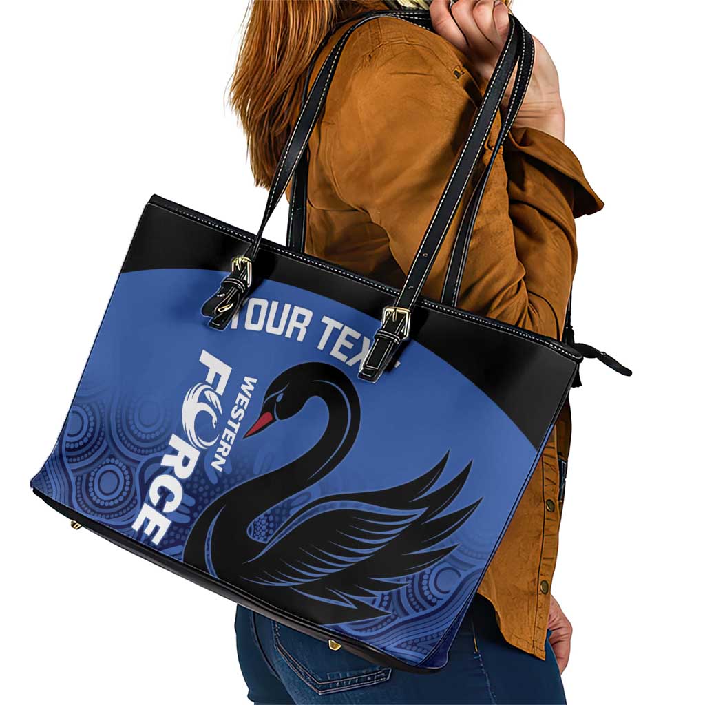 Custom Australia Western Force Leather Tote Bag Black Swan Aboriginal Blue Version