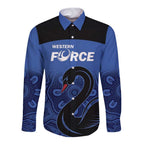 Custom Australia Western Force Long Sleeve Button Shirt Black Swan Aboriginal Blue Version
