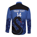 Custom Australia Western Force Long Sleeve Button Shirt Black Swan Aboriginal Blue Version