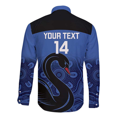 Custom Australia Western Force Long Sleeve Button Shirt Black Swan Aboriginal Blue Version