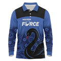 Custom Australia Western Force Long Sleeve Polo Shirt Black Swan Aboriginal Blue Version