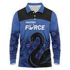 Custom Australia Western Force Long Sleeve Polo Shirt Black Swan Aboriginal Blue Version