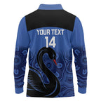 Custom Australia Western Force Long Sleeve Polo Shirt Black Swan Aboriginal Blue Version