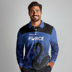 Custom Australia Western Force Long Sleeve Polo Shirt Black Swan Aboriginal Blue Version