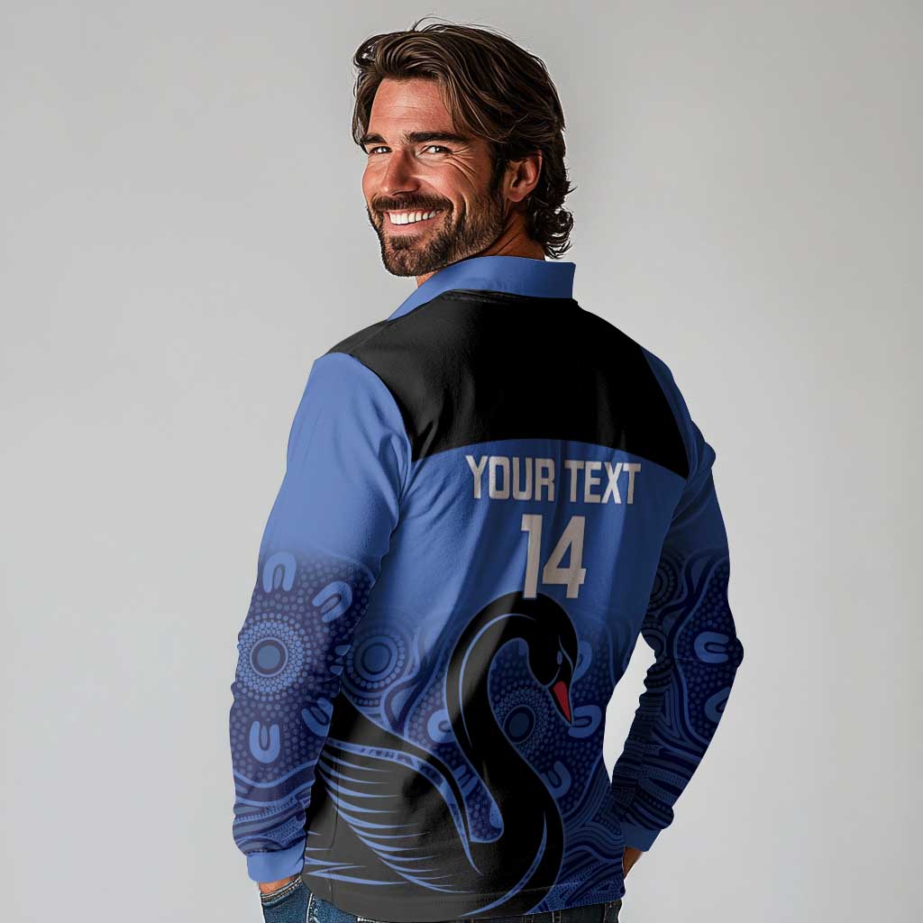 Custom Australia Western Force Long Sleeve Polo Shirt Black Swan Aboriginal Blue Version