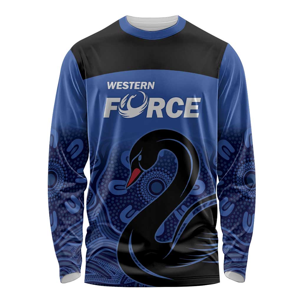 Custom Australia Western Force Long Sleeve Shirt Black Swan Aboriginal Blue Version