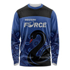 Custom Australia Western Force Long Sleeve Shirt Black Swan Aboriginal Blue Version