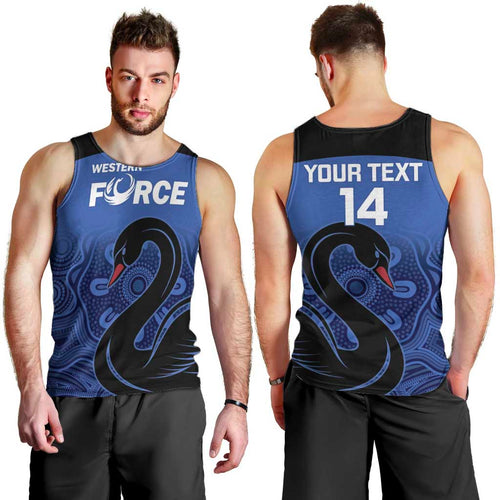 Custom Australia Western Force Men Tank Top Black Swan Aboriginal Blue Version