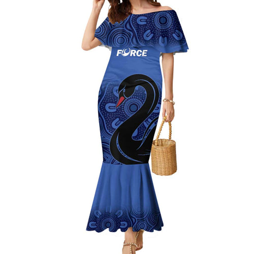 Custom Australia Western Force Mermaid Dress Black Swan Aboriginal Blue Version