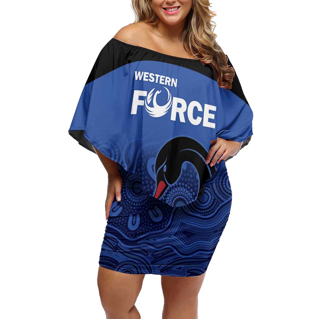 Custom Australia Western Force Off Shoulder Short Dress Black Swan Aboriginal Blue Version