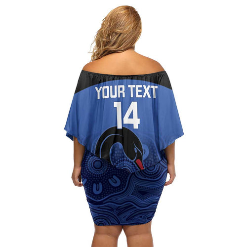 Custom Australia Western Force Off Shoulder Short Dress Black Swan Aboriginal Blue Version