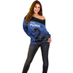 Custom Australia Western Force Off Shoulder Sweater Black Swan Aboriginal Blue Version