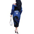 Custom Australia Western Force Off The Shoulder Long Sleeve Dress Black Swan Aboriginal Blue Version