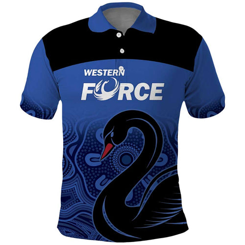 Custom Australia Western Force Polo Shirt Black Swan Aboriginal Blue Version