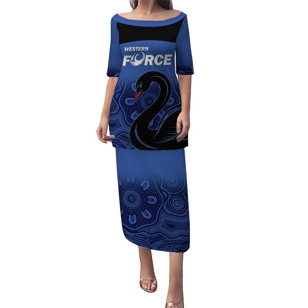 Custom Australia Western Force Puletasi Black Swan Aboriginal Blue Version