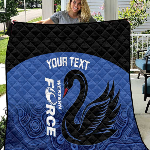 Custom Australia Western Force Quilt Black Swan Aboriginal Blue Version