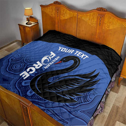 Custom Australia Western Force Quilt Black Swan Aboriginal Blue Version