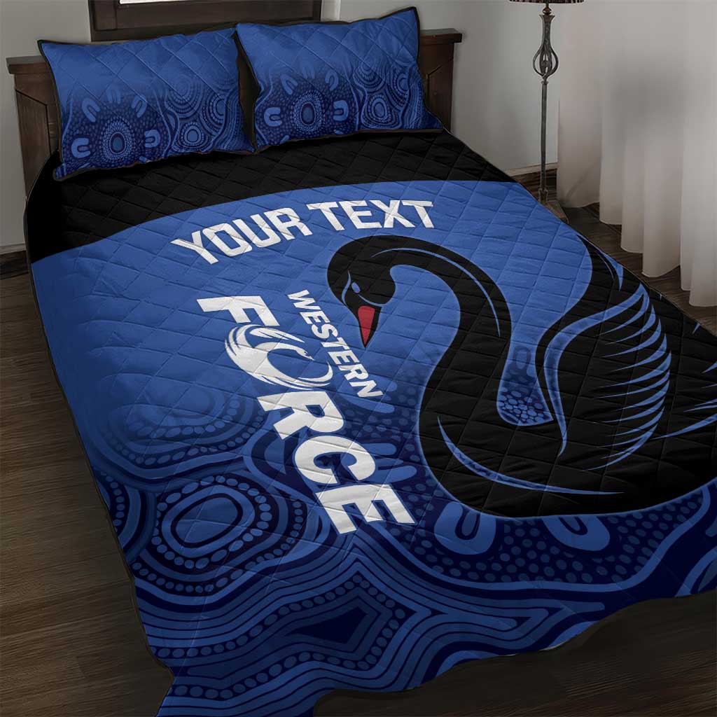 Custom Australia Western Force Quilt Bed Set Black Swan Aboriginal Blue Version