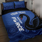 Custom Australia Western Force Quilt Bed Set Black Swan Aboriginal Blue Version