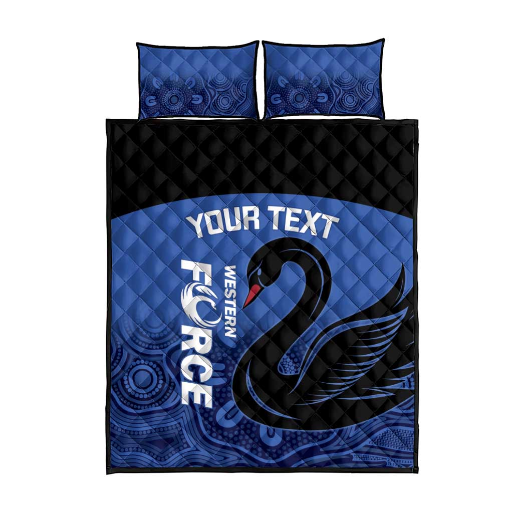 Custom Australia Western Force Quilt Bed Set Black Swan Aboriginal Blue Version