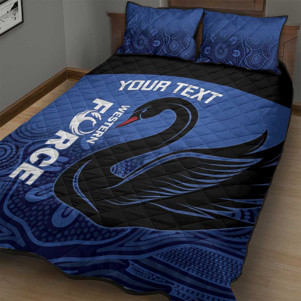 Custom Australia Western Force Quilt Bed Set Black Swan Aboriginal Blue Version