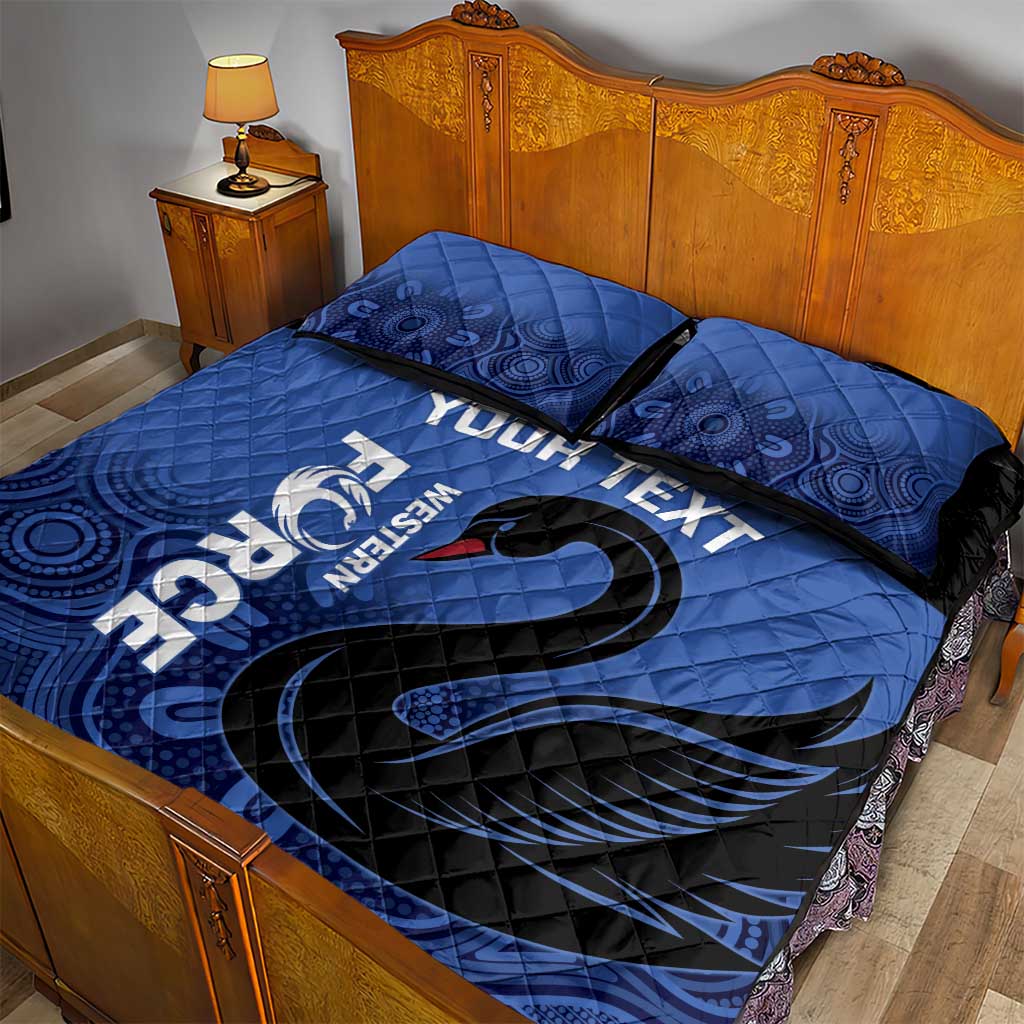 Custom Australia Western Force Quilt Bed Set Black Swan Aboriginal Blue Version
